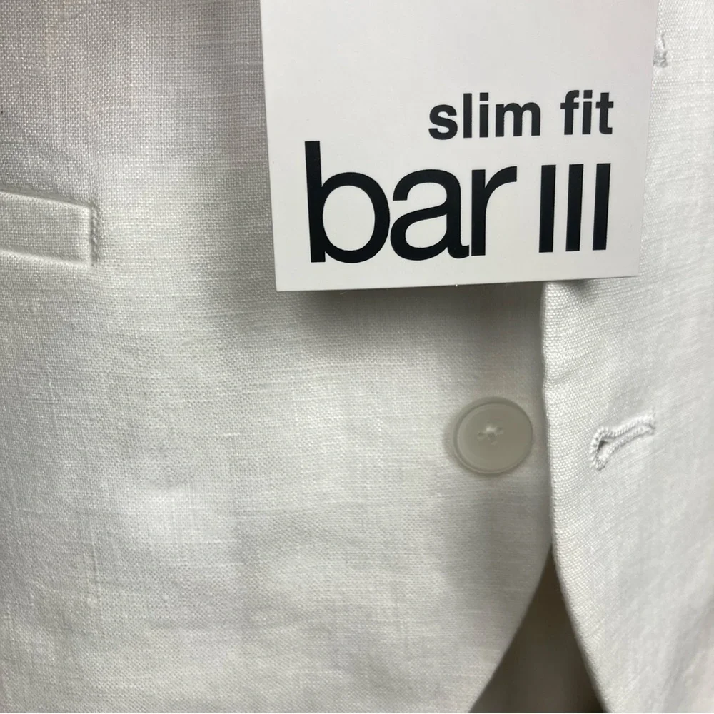 Bar III‎ Mens Slim fit Button-Up Suit Vest Size Medium White 100%Linen E091425